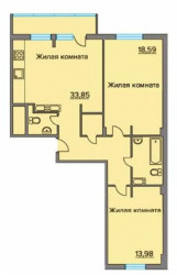 Трёхкомнатная квартира 81.84 м²