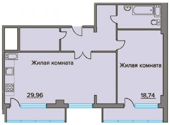 Двухкомнатная квартира 77.14 м²