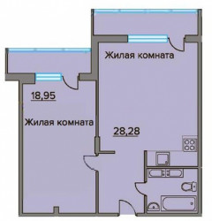 Двухкомнатная квартира 59.78 м²