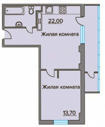 Двухкомнатная квартира 49.3 м²